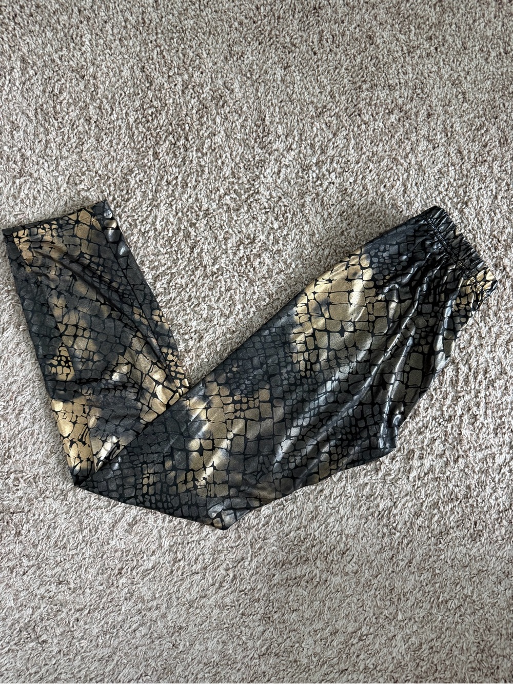 Metallic Black & Gold Snake-Print Jogger Pants